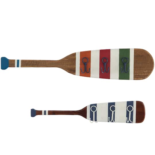 Multi Colored Wood 12 Hangers Paddle Wall Hook with Stripe Patterns Set of 2 32&#x22;, 24&#x22;